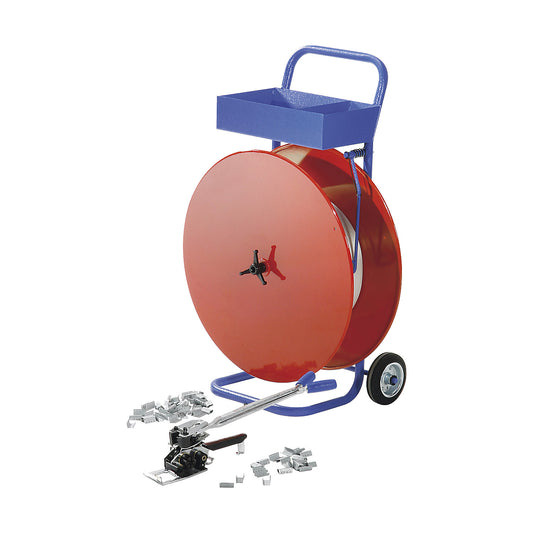 Strapping set, composite strapping, tensioning and sealing tool, mobile strap dispenser, strap, seals, strap width 13 mm.
