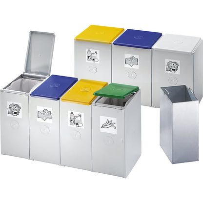 Recyclable waste collector made of plastic, station with a capacity of 60 l each, 3 compartment collector.