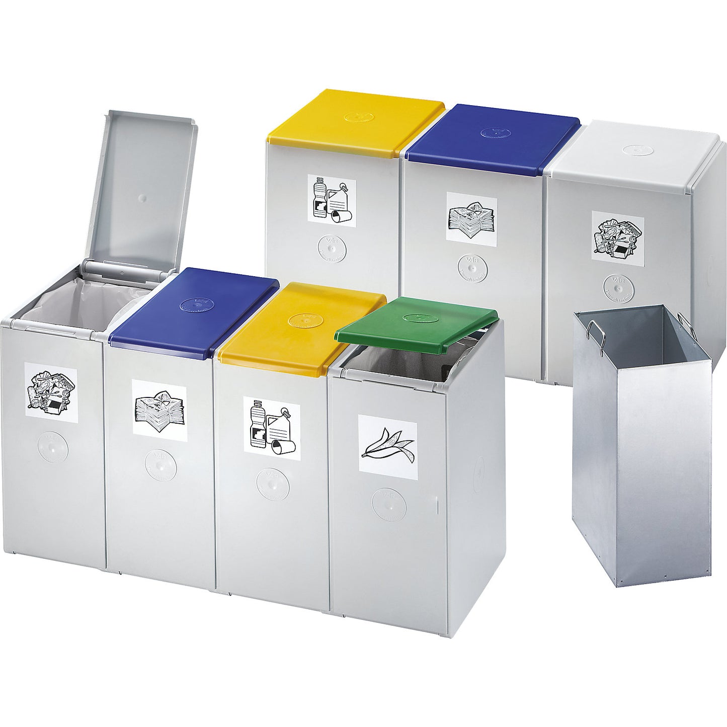 Recyclable waste collector made of plastic, station with a capacity of 60 l each, 4 compartment collector.