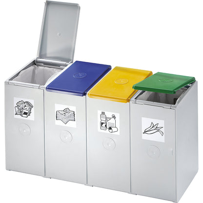 Recyclable waste collector made of plastic, station with a capacity of 60 l each, 3 compartment collector.
