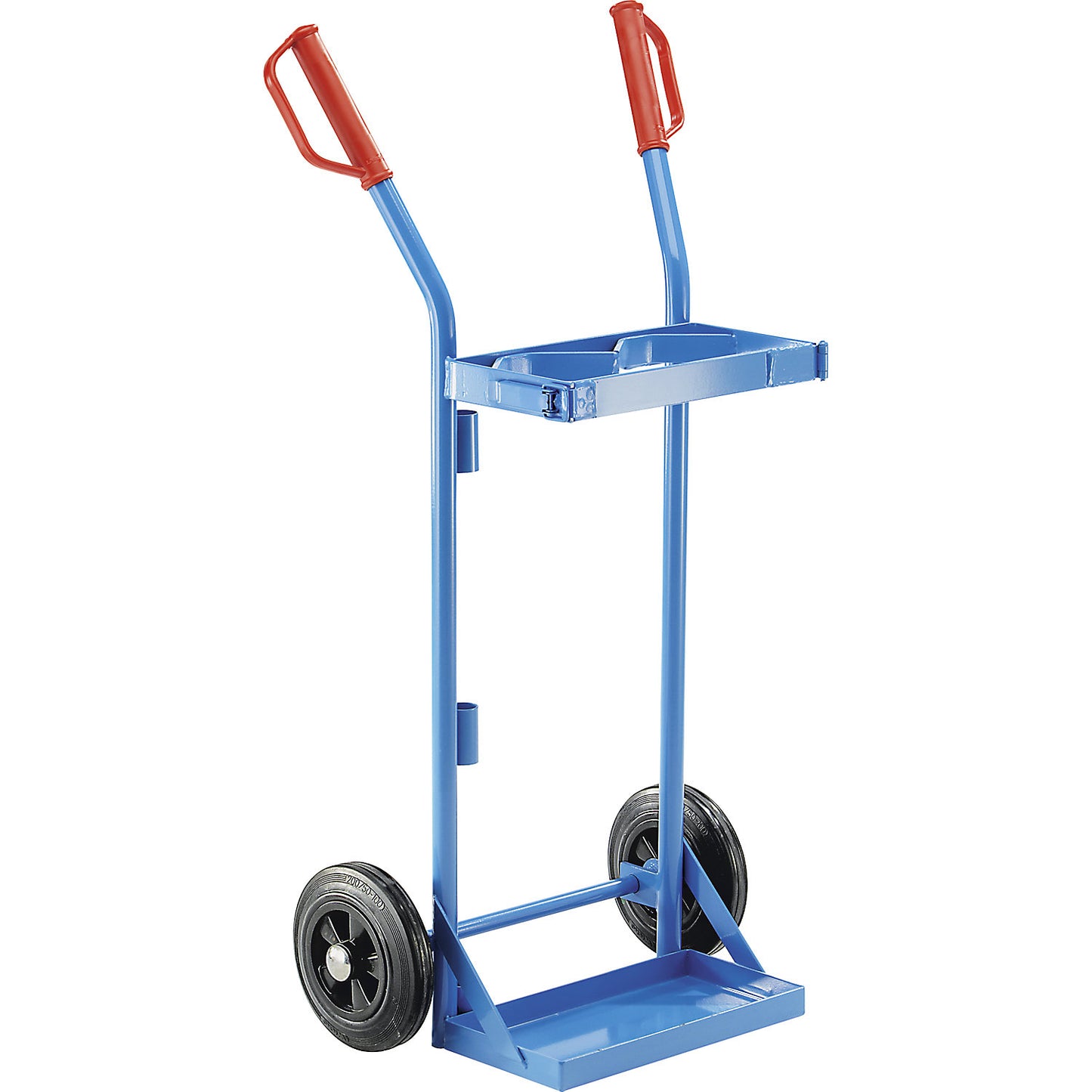 Steel and gas cylinder truck, for 2 steel cylinders, content 10 l, solid rubber tyres.