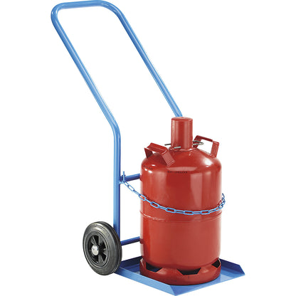 Steel and gas cylinder truck, for 1 propane gas cylinder, content 27 / 40 l, solid rubber tyres.