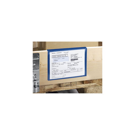 Labelling pouches, pack of 100, for wooden pallet collars, paper format A4, blue.