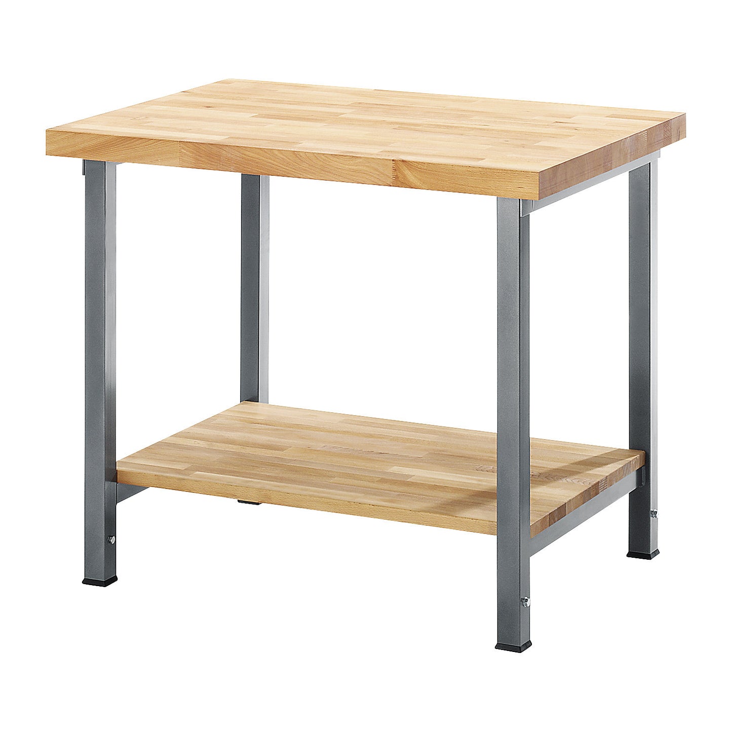 Height-adjustable workbench, frame construction, 1 shelf, width 1500 mm, frame in light grey.