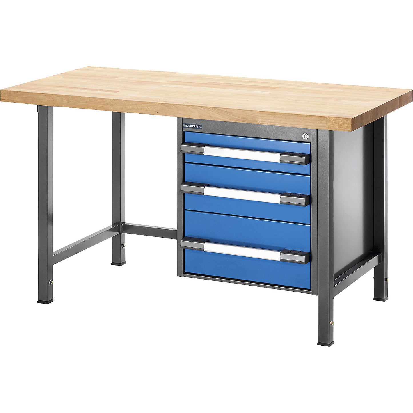 Height-adjustable workbench, frame construction, 3 drawers, width 2000 mm, charcoal / blue.