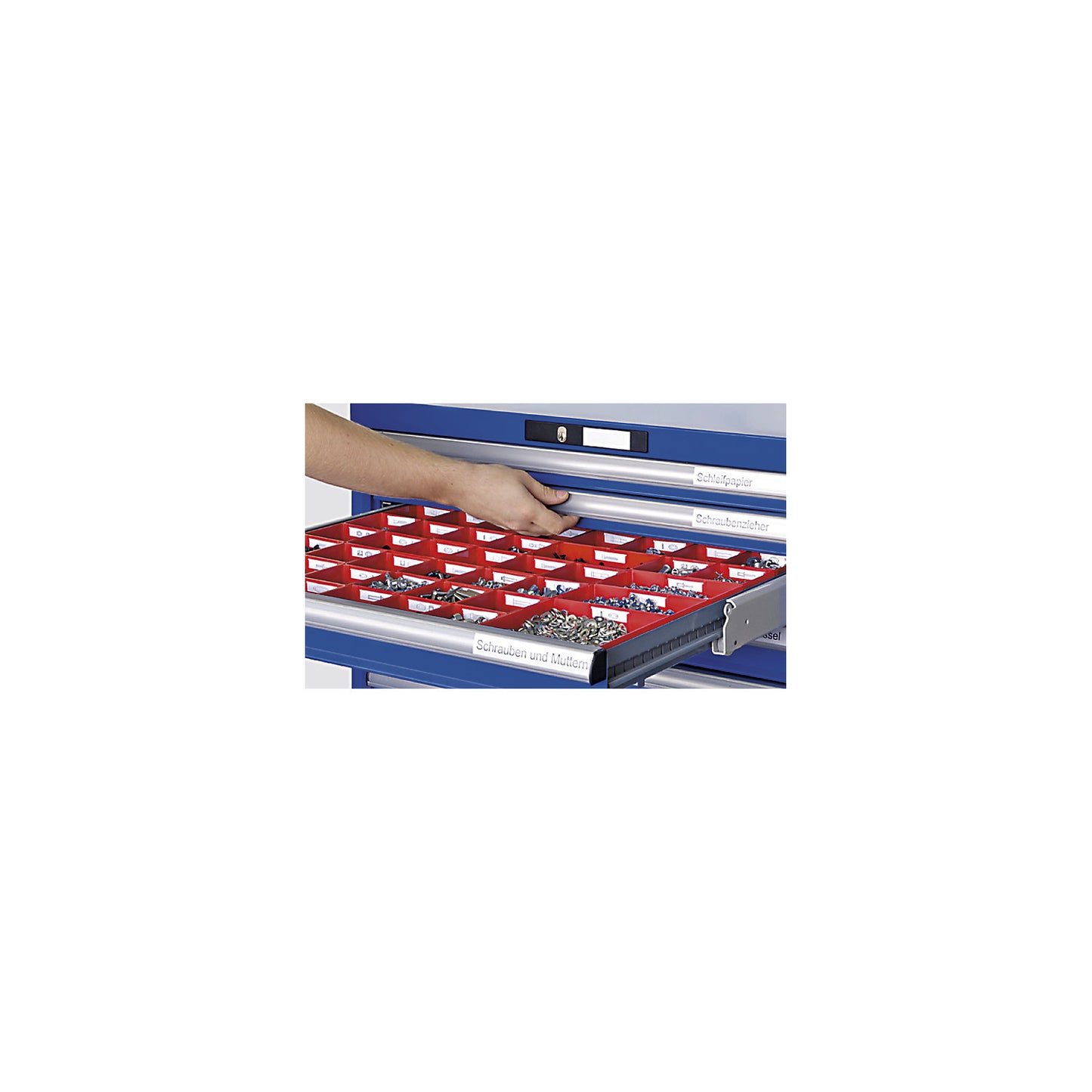 Drawer cupboard, sheet steel, HxW 1000 x 1431 mm, 8 drawers, max. load 75 kg, gentian blue.