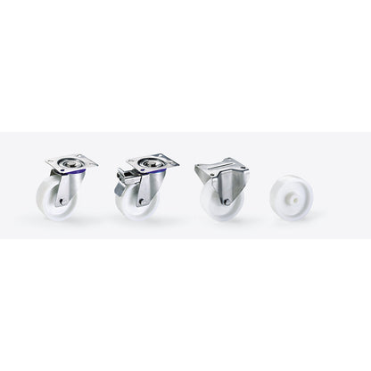 Nylon wheel, stainless steel housing, wheel Ø x width 80 x 30 mm, fixed castor.