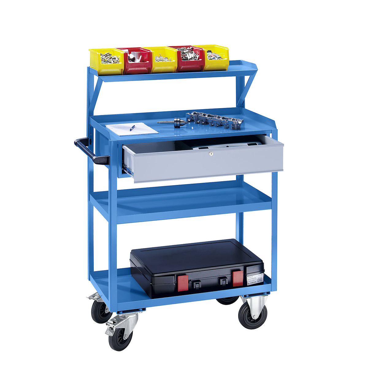 General purpose trolley, with lockable drawer, light blue RAL 5012.