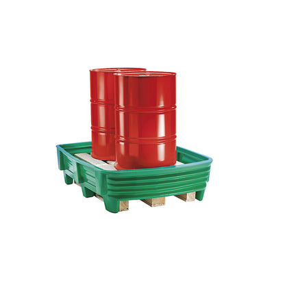 PE transport sump tray, sump capacity 225 l, LxWxH 1500 x 1150 x 400 mm, with wooden pallet 800 x 1200 mm.