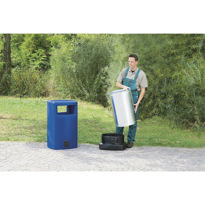Plastic waste collector for outdoor use, capacity 80 l, WxHxD 530 x 950 x 530 mm, yellow.