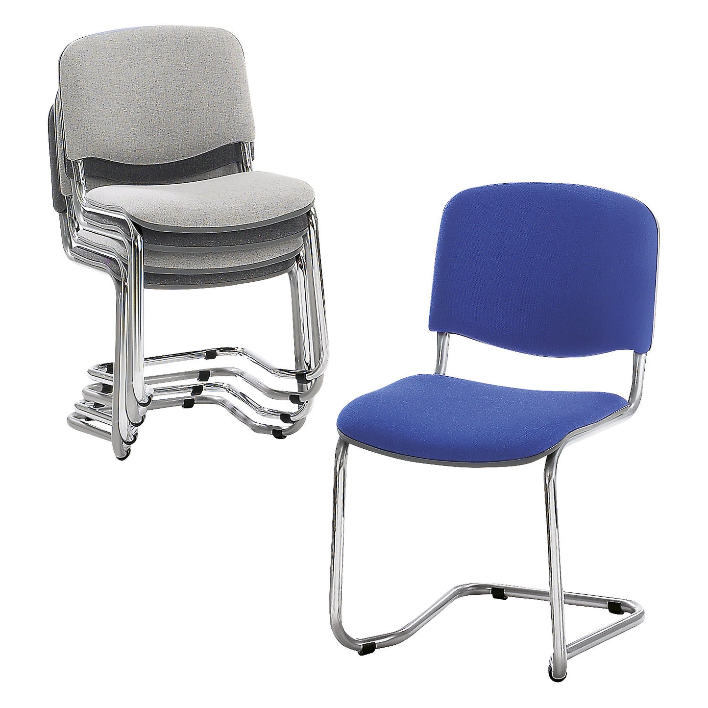 Cantilever chair, stackable, upholstered back rest, aluminium coloured frame, black, pack of 4.