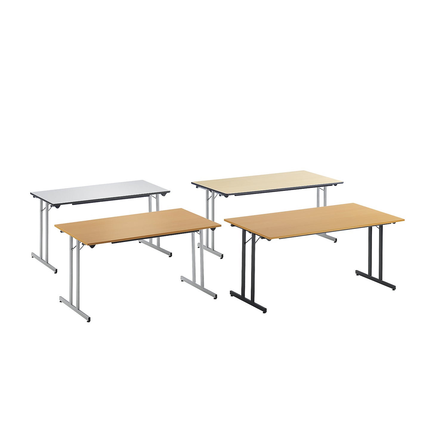STANDARD folding table, rectangular frame with height adjustment screws, 1400 x 800 mm, aluminium coloured frame, light grey tabletop.