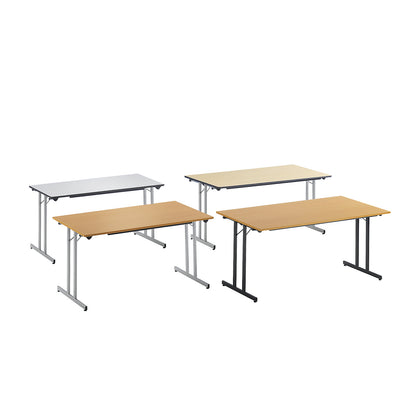 STANDARD folding table, rectangular frame with height adjustment screws, 1400 x 800 mm, aluminium coloured frame, light grey tabletop.