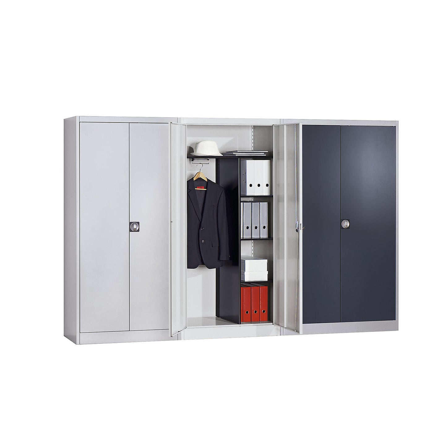 Steel cabinet with double doors, 4 shelves, D 500 mm, light grey / ultramarine.