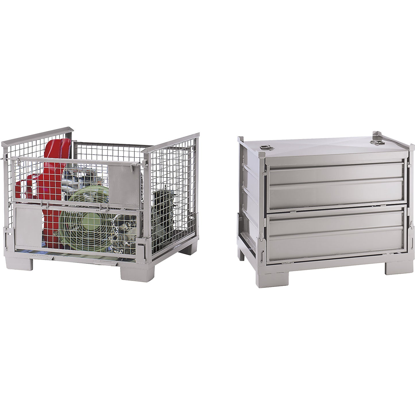 Collapsible stacking box, LxWxH 1200 x 800 x 970 mm, side panels made of sheet steel, 1+ items.