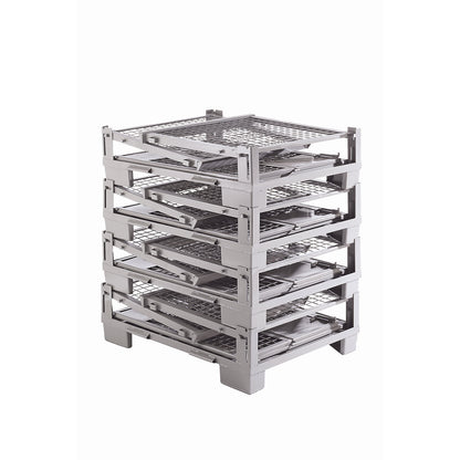 Collapsible stacking box, LxWxH 1200 x 800 x 970 mm, side panels made of sheet steel, 1+ items.