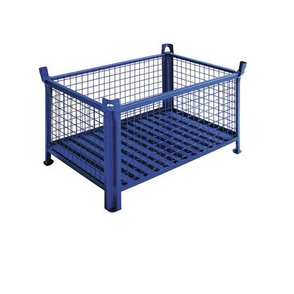Box pallet with sheet steel base, LxW 800 x 600 mm, painted blue.