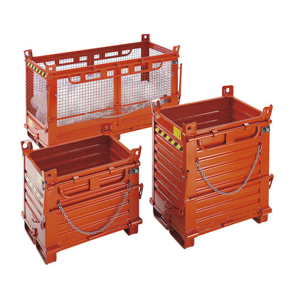 Hinged bottom skip, steel walls, 2 base flaps, capacity 0.975 m³.