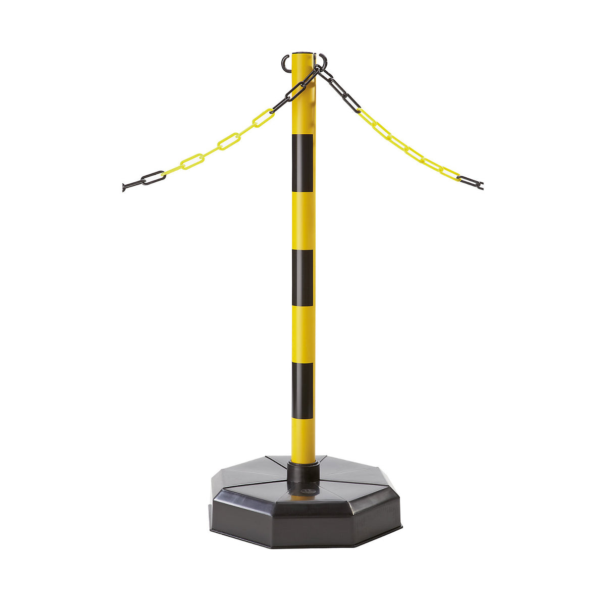 Chain stand, post made of tubular plastic, with concrete filling (9 kg), yellow / black.