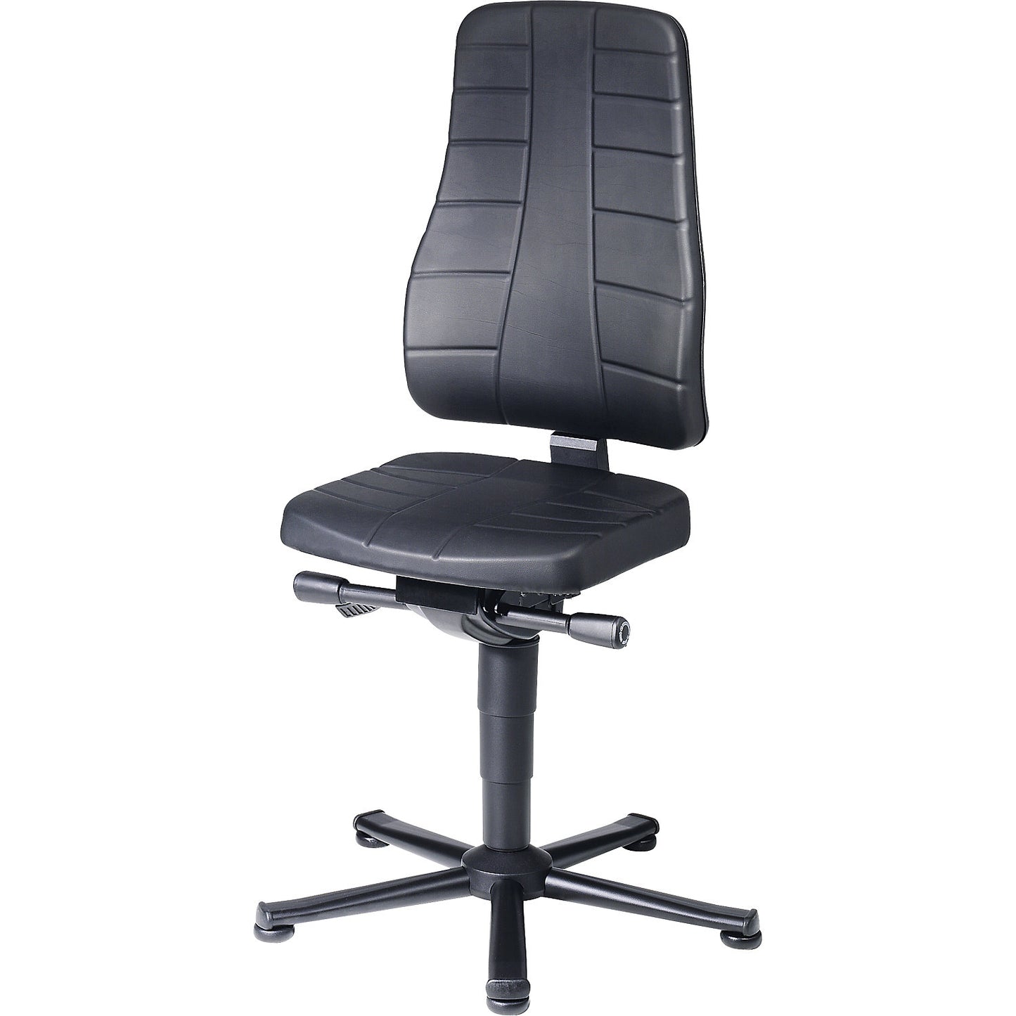 All-in-one industrial swivel chair, with floor glides, PU foam, black.