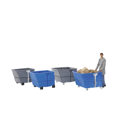 Tilting skip, PE, without suspension support bar, with castors, capacity 0.6 m³, blue.