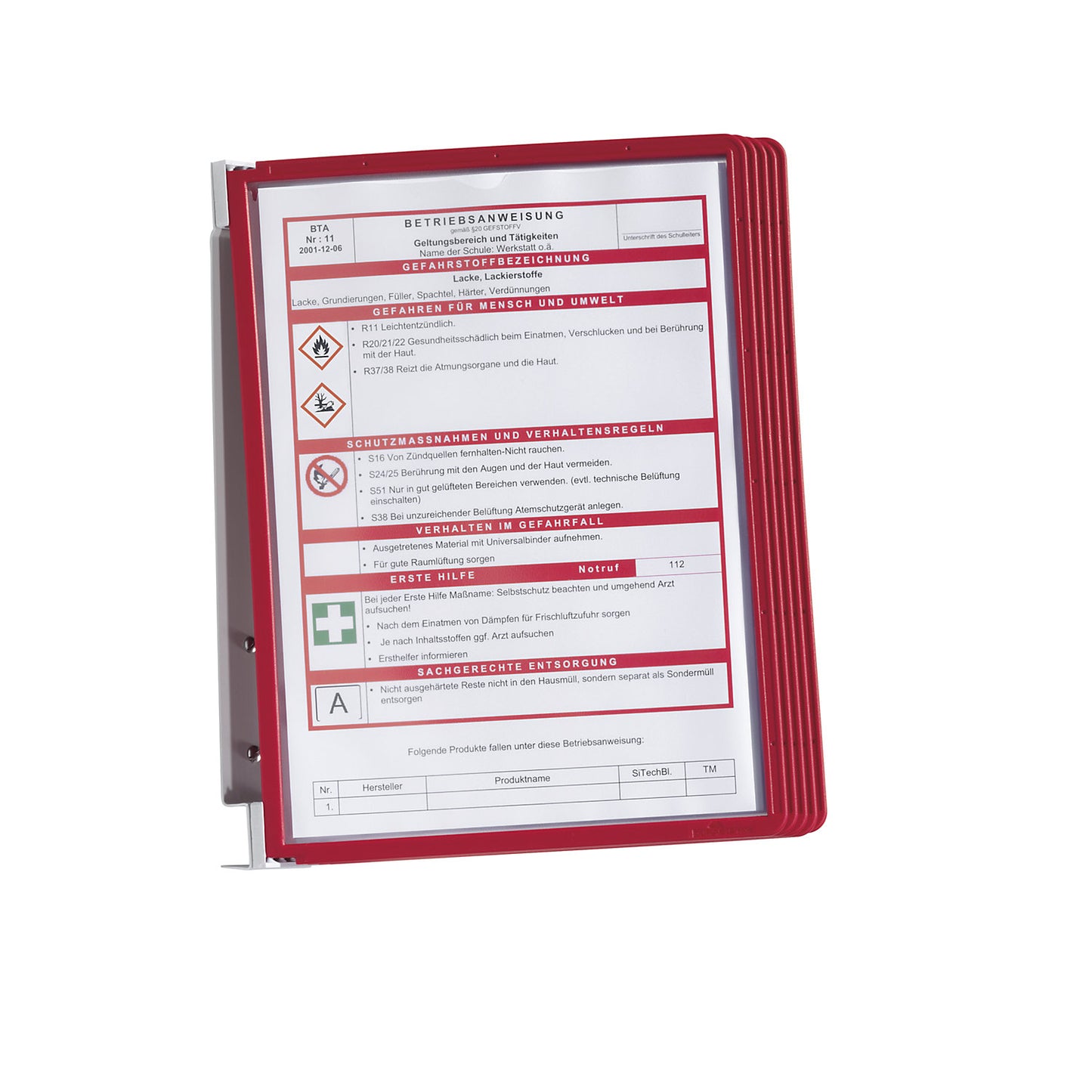 Complete wall holder set, 5 x A4 clear view panels, pack of 2, red frame.