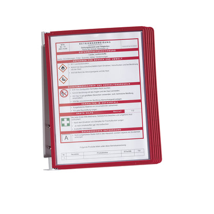 Complete wall holder set, 5 x A4 clear view panels, pack of 2, red frame.