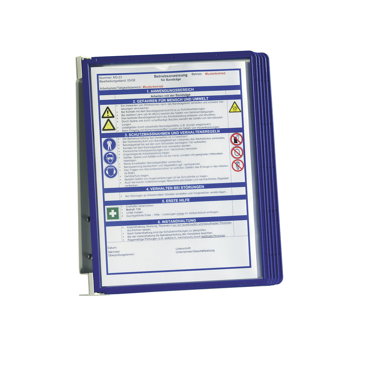 Complete wall holder set, 5 x A4 clear view panels, pack of 2, blue frame.