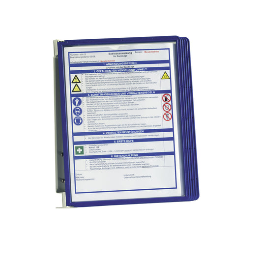 Complete wall holder set, 5 x A4 clear view panels, pack of 2, blue frame.