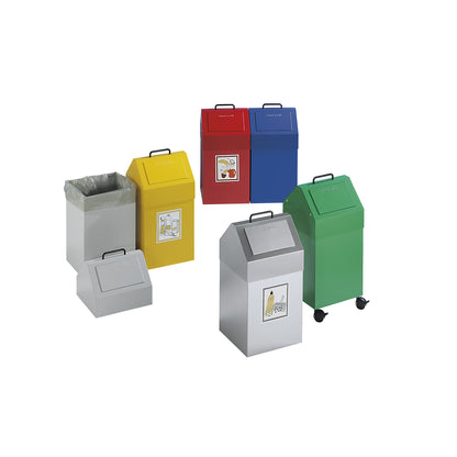 Recyclable waste collector with flap, capacity 45 l, WxHxD 320 x 650 x 310 mm, stationary, blue RAL 5010.