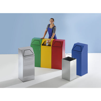 Recycling bin, fire-retardant, capacity 65 l, WxHxD 400 x 960 x 380 mm, red RAL 3000.