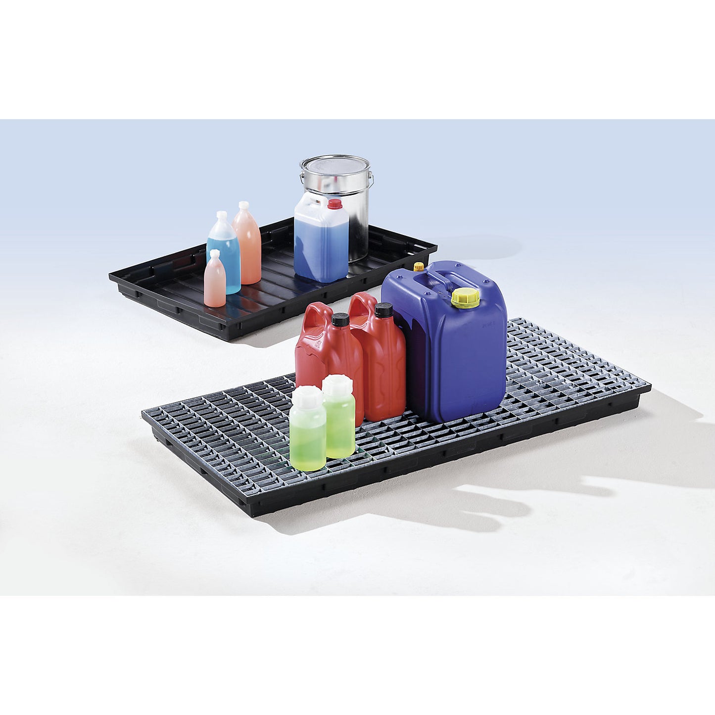 PE small container shelf sump tray, 30 l sump capacity, without grate.