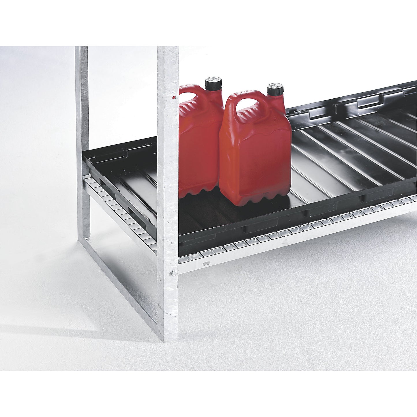 PE small container shelf sump tray, 30 l sump capacity, with steel grate.