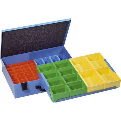 Tower with small parts cases, HxWxD 434 x 416 x 256 mm, 5 cases, 75 modular bins.