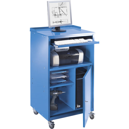 PC desk, mobile, HxWxD 1170 x 690 x 590 mm, light blue RAL 5012.