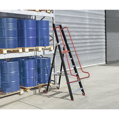 Mobile warehouse steps, with safety hand rails, 11 steps incl. platform.