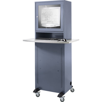 Computer cupboard, with worktop, blue grey.