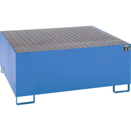 Steel sump tray for IBC/CTC tank containers, LxWxH 1460 x 1460 x 630 mm, sump capacity 1000 l, painted, blue RAL 5012.