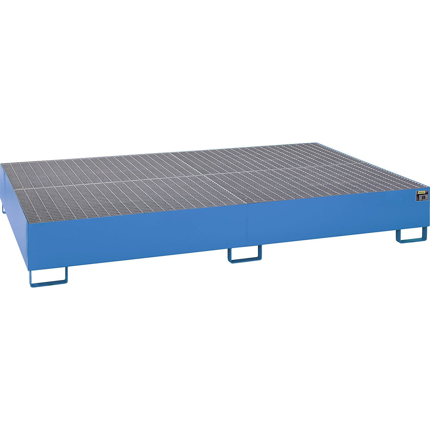 Steel sump tray for IBC/CTC tank containers, LxWxH 2690 x 1650 x 375 mm, sump capacity 1000 l, painted, blue RAL 5012.