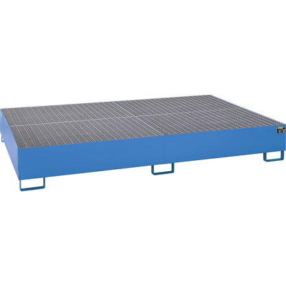 Steel sump tray for IBC/CTC tank containers, LxWxH 2690 x 1650 x 375 mm, sump capacity 1000 l, painted, blue RAL 5012.