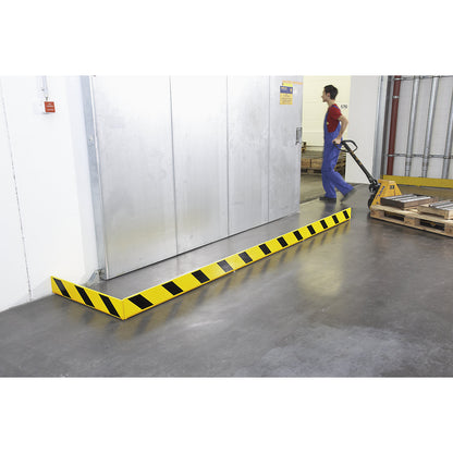 Impact protection guide kerb, steel, yellow / black, length 800 mm.