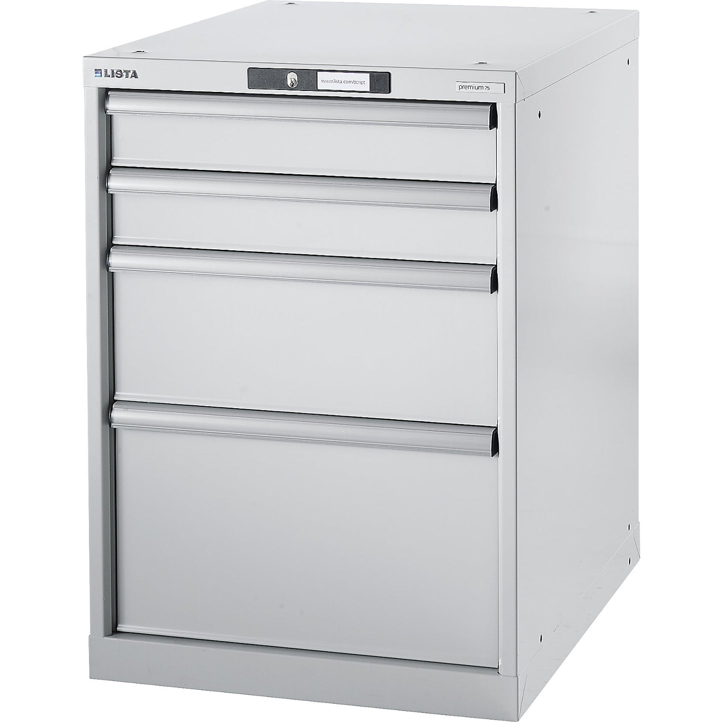 Modular workbench system, drawer unit, height 800 mm, 4 drawers, light grey.