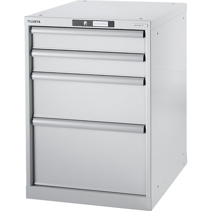 Modular workbench system, drawer unit, height 800 mm, 4 drawers, light grey.