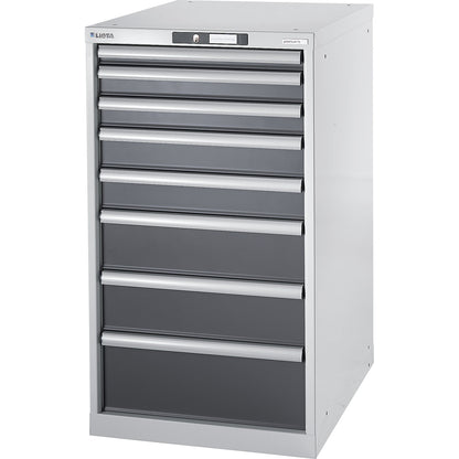 Modular workbench system, drawer unit, height 1000 mm, 8 drawers, light grey.