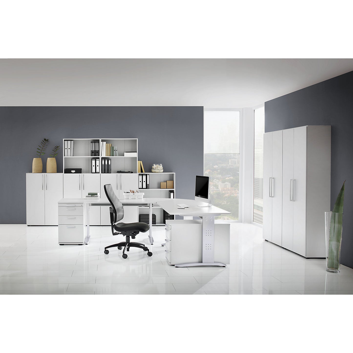 Linking top, 90° corner tabletop, 800 x 800 mm, light grey.