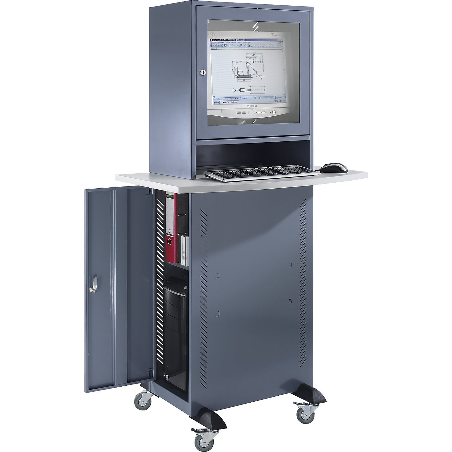 Computer cupboard, with worktop, blue grey.