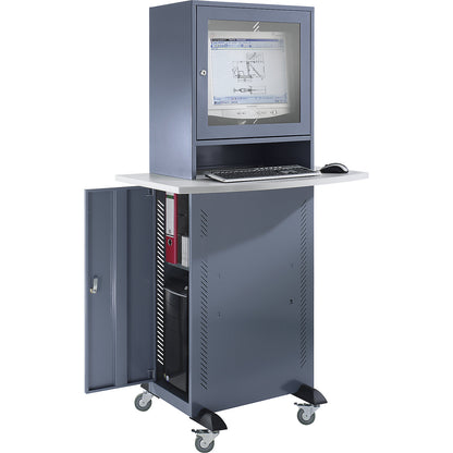 Computer cupboard, with worktop, blue grey.