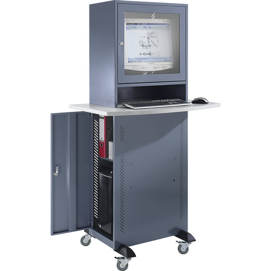 Computer cupboard, with worktop, blue grey.