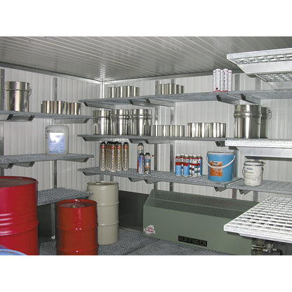 Mesh shelving set, 3 storage levels, mounted to container wall, zinc plated, WxD 2600 x 500 mm.