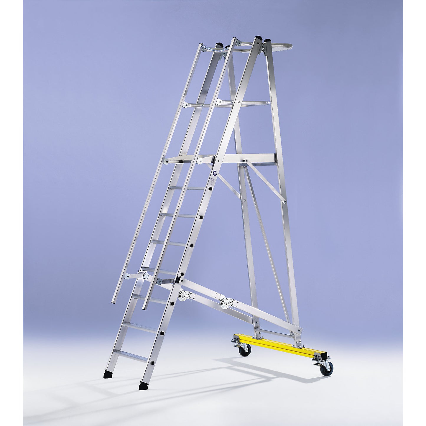 Aluminium folding safety steps, mobile, with 3-sided platform railing, 6 rungs incl. platform.